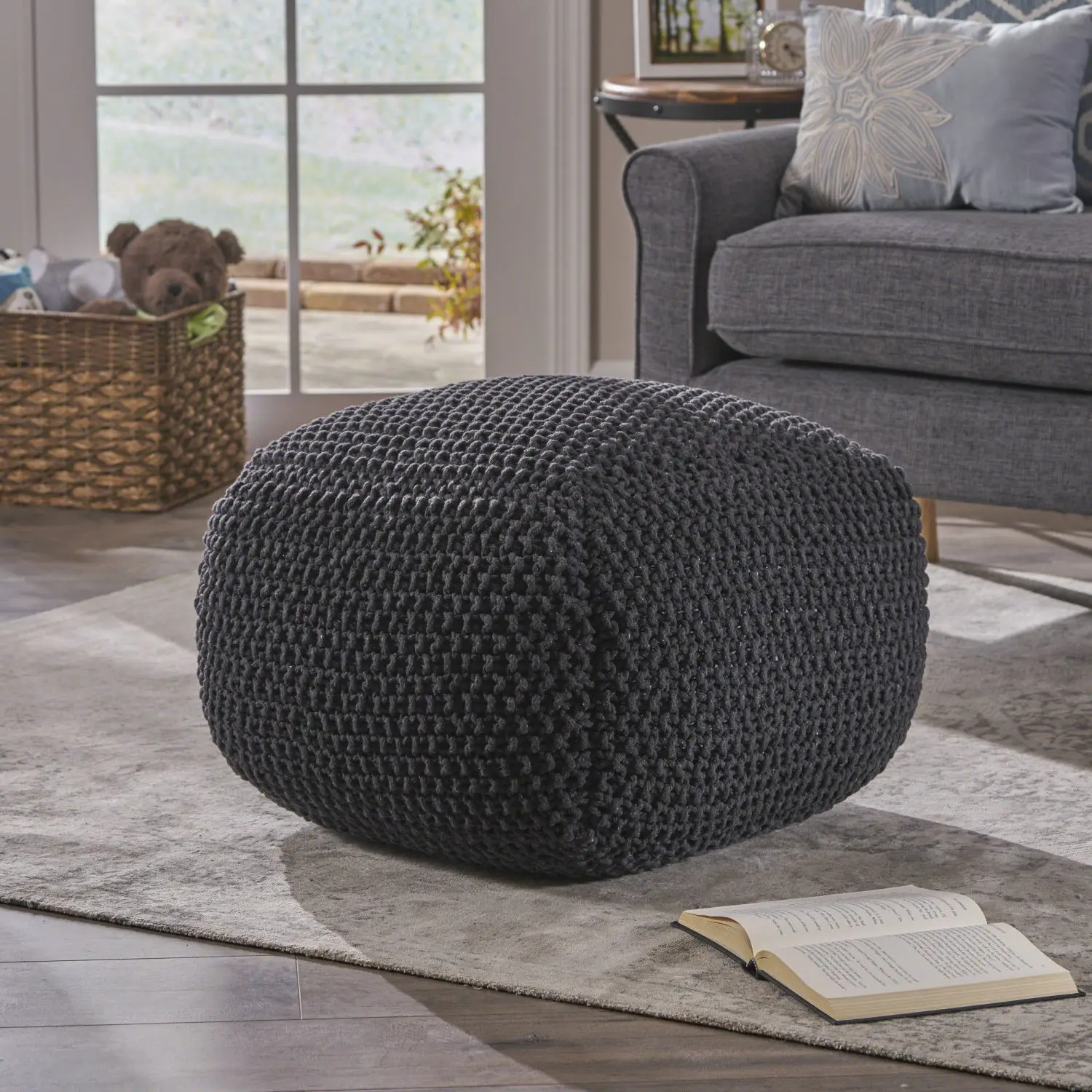 Hollis Knitted Cotton Pouf 20x20x16 - Stylish and Comfortable Pouf Cube for Home décor