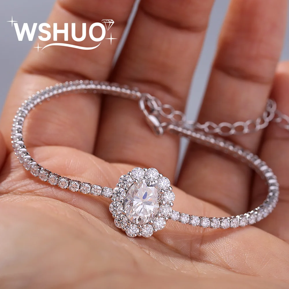 

Sunflower Shape Moissanite Bracelets For Women S925 Silver 2mm Tennis Bracelet With 2carat Halo Oval Cut Lab Diamond Wrist Chain