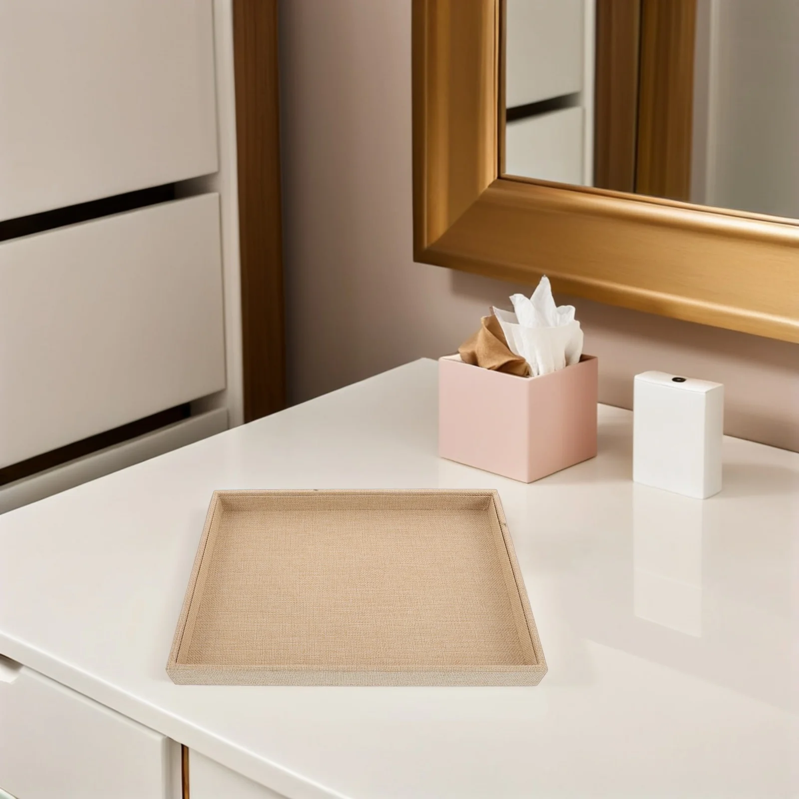 

Natural Linen Jewelry Tray Organizer Vintage Style Trinket Dish Durable Storage for Home Travel Necklace Ring Display Flat Plate