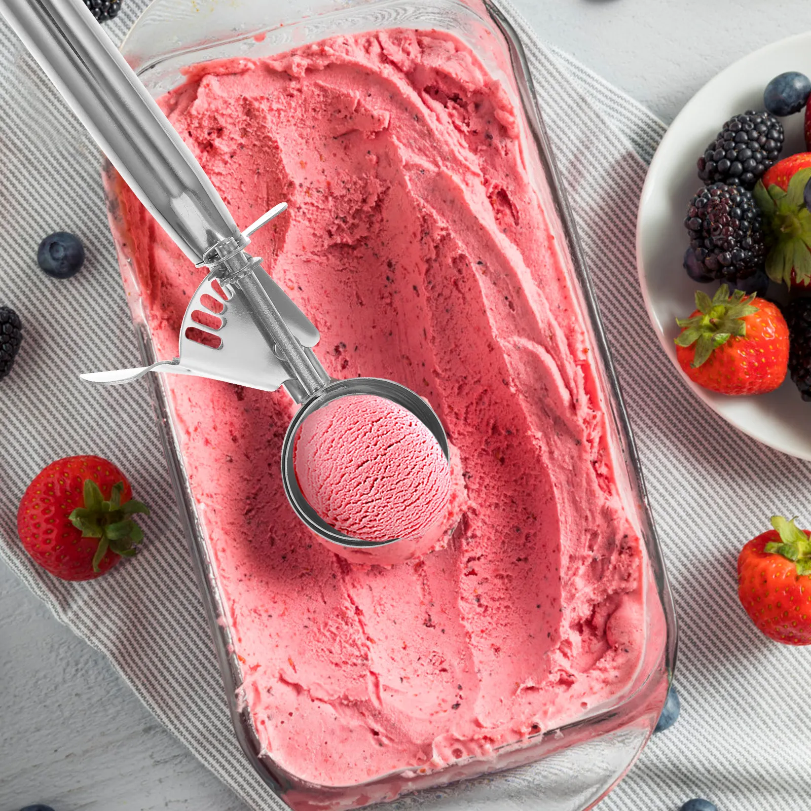 Stainless Steel Ice Cream Scoop Medium Size Trigger Handle for Cookie Dough Muffins Meatballs Melon Balls Potatoes Sorbet