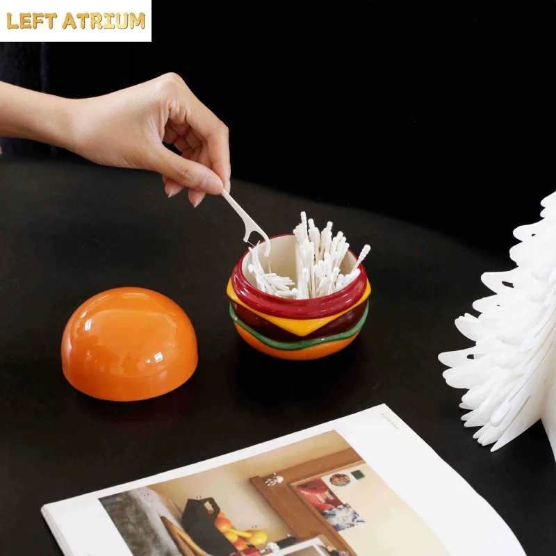 Nordic Hamburger Toothpick Jar Desktop Decoration Trendy New Product Ceramic Cotton Swab Jar Decoration A Housewarming Gift