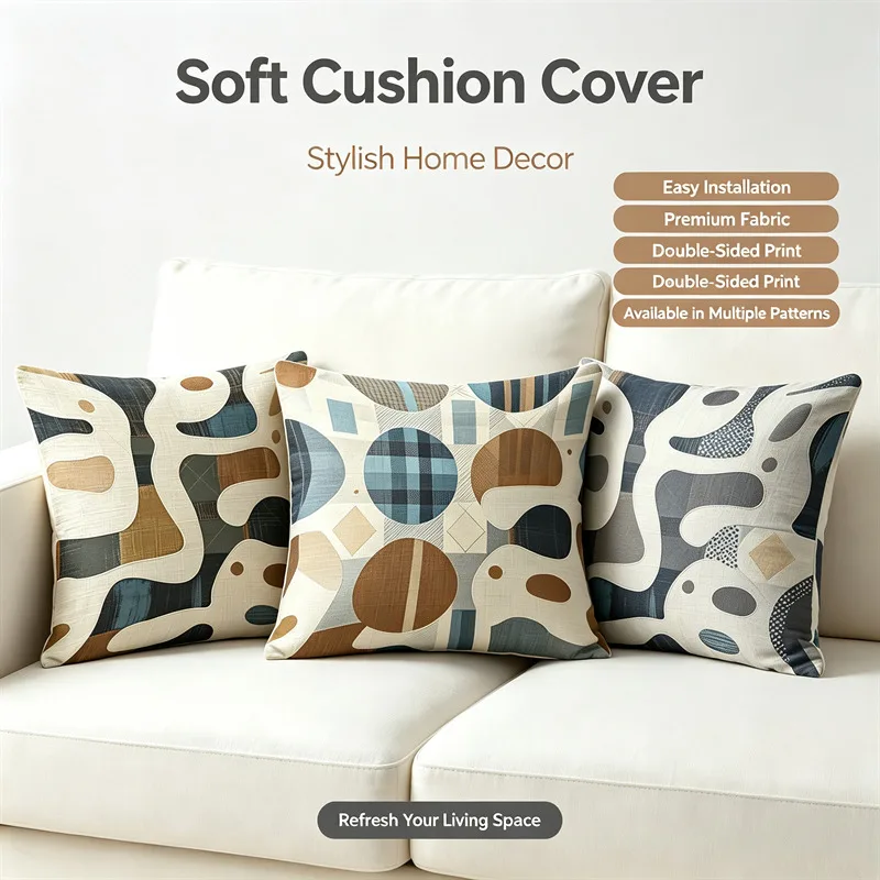 Abstract Geometric Throw Pillow Cover 50x50cm Boho Mid‑Century Modern Cushion Case For Sofa Couch Living Room Home Decorative