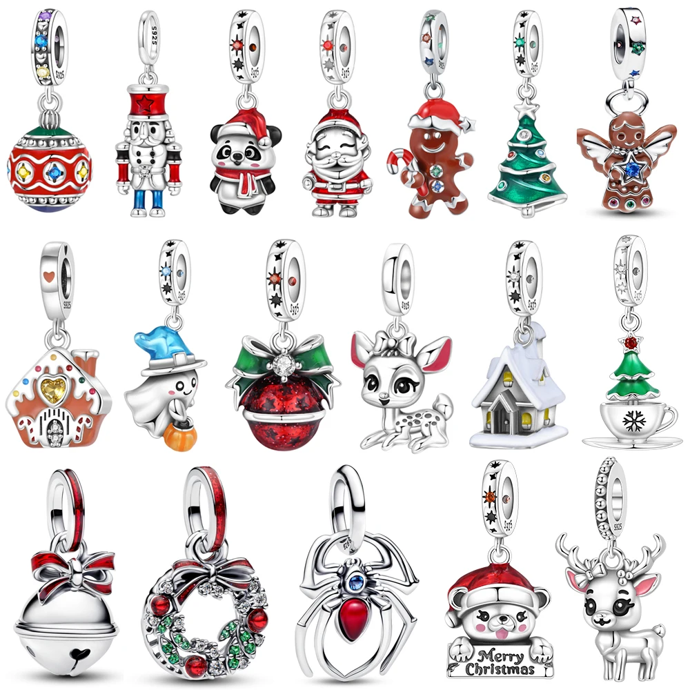 925 Sterling Silver Winter Christmas Dangle Charms Collection Gingerbread Tree Snow House Beads For Women Bracelet & Necklace