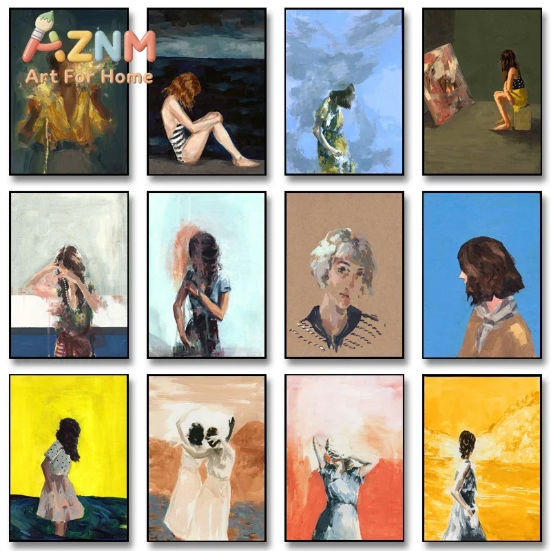 Beautiful Girl Portrait Posters and Prints Modern Minimalist Art Canvas Painting Wall Art Pictures Home Bar Room Decoration