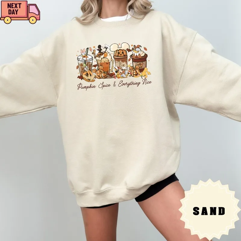 Disney Cute Mickey and Friends Pumpkin Spice Women's Hoodie Autumn/Winter New Men's and Women's Casual Fashion Street Wear