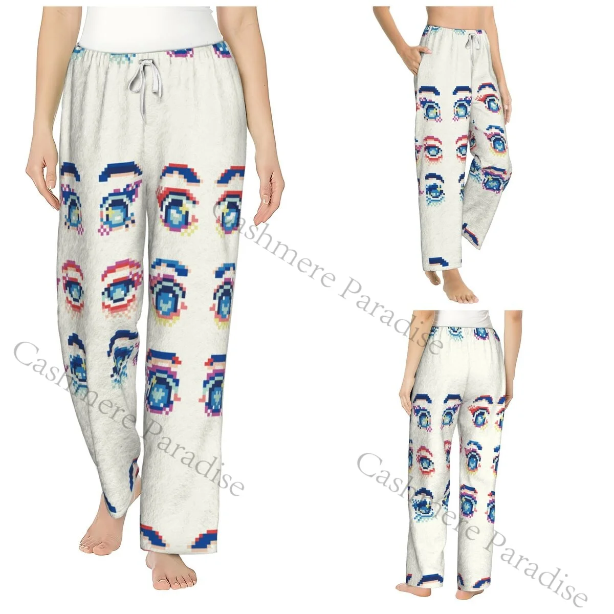 

Mediterranean Blue And Gold Evil Eye Flannel Pajama Pants for Women Soft Warm Sleep Pants with Elastic Waistband