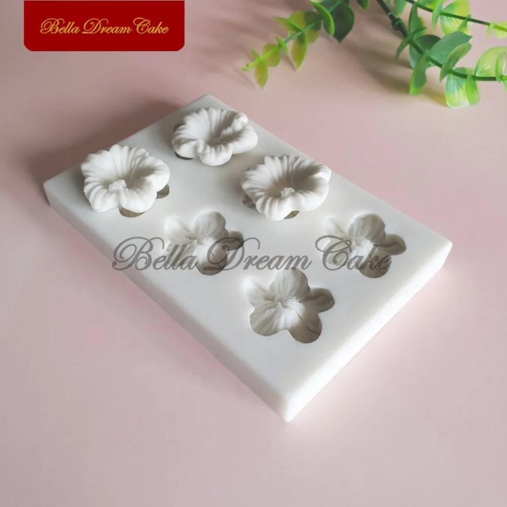 6 Cavity Small Hibiscus Flower Silicone Mold 3D Fondant Chocolate Mould DIY Clay Model Cake Decorating Tools Baking Accessories