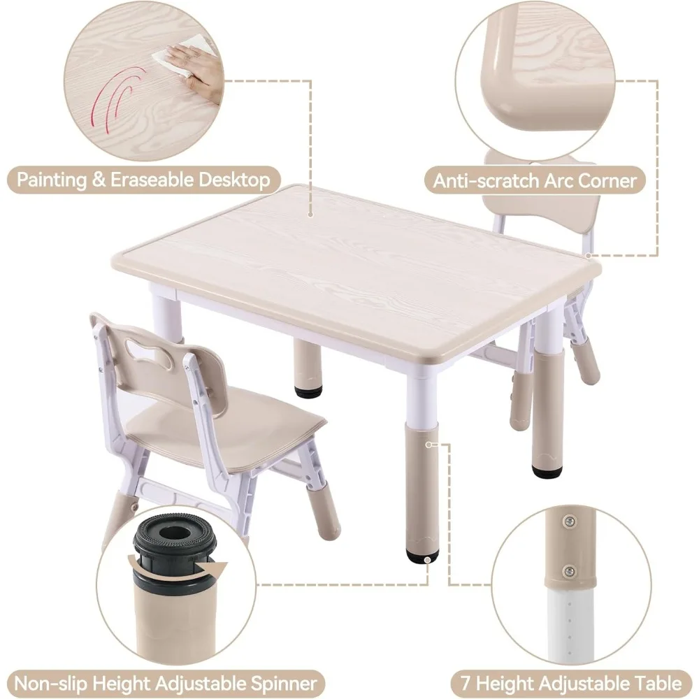 Conjunto de mesa infantil e 2 cadeiras, conjunto de mesa e cadeira para crianças com altura ajustável e mesa graffiti, 31,5''L x 23,6''W Crianças