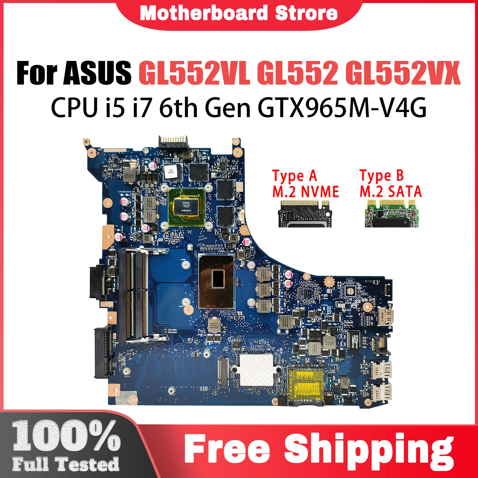 GL552VL Laptop Motherboard For ASUS ROG GL552 GL552VX GL552V ZX50V Mainboard i5-6300HQ i7-6700HQ GTX965M