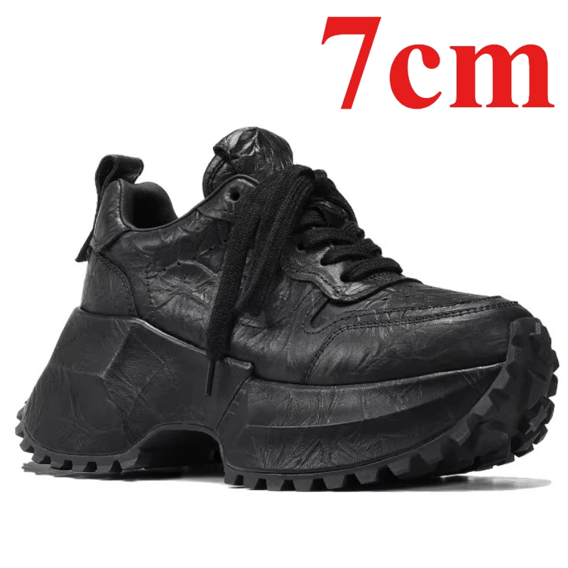 Genuine Leather Sports Daddy Shoes for Women's 7cm Platform Thick Soled Fashionable and Versatile Casual Height Increasing Shoes