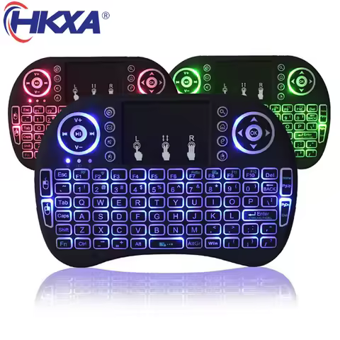 I8 Backlit Mini Wireless Keyboard English Russian French Spanish Portuguese 2.4G Air Mouse Remote Touchpad for Android TV Box PC