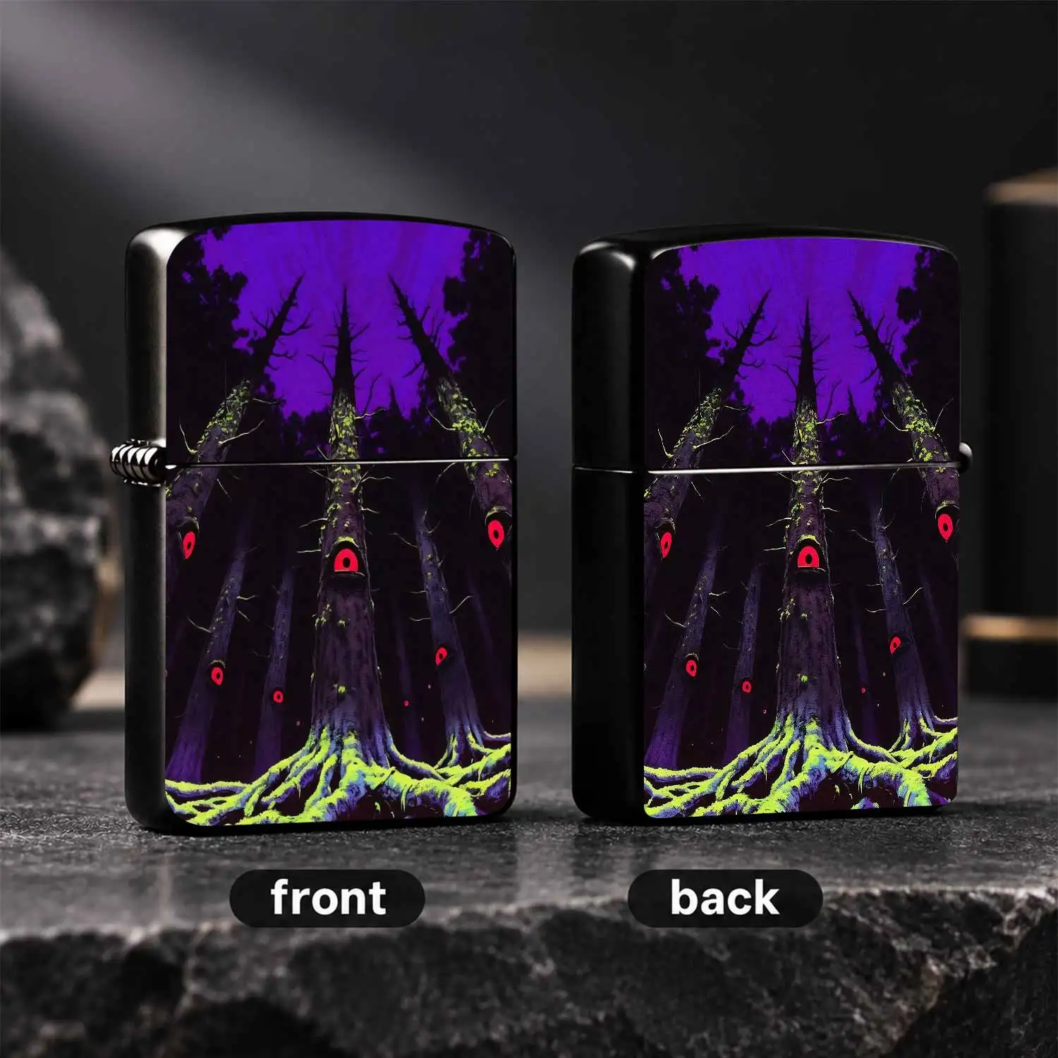 Retro Mysterious Glowing Moss Forest All-Seeing Eye Lighter, Dark Surreal Psychedelic Tree Art Portable Pocket Igniter, Unique Stylish Decorative Accessory for Daily Use, Gatherings, Camping, Exotic Creative Gift for Fan Humorous and intere