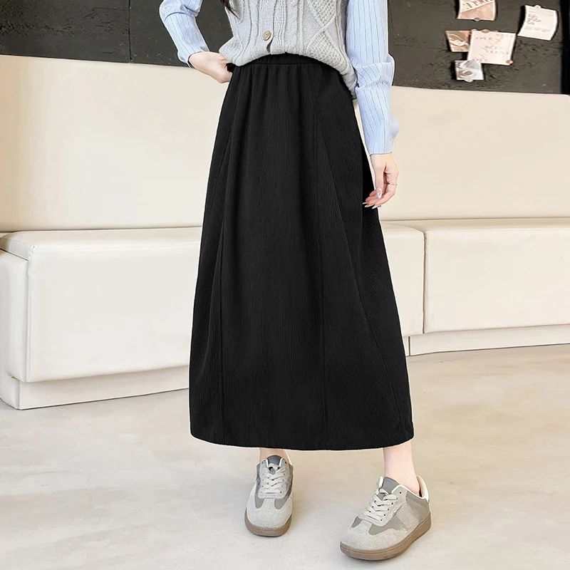 2025 Vintage Cord Lange Röcke Frau Elastische Taille Harajuku Große Schaukel Midi Rock Herbst Winter Koreanische Beliebte frauen Kleidung