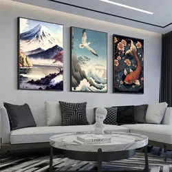 Vintage Zen Japanese Landscape Mount Fuji Koi Fish Art Poste Poster HD Posters Home Room Bar Cafe Decor Art Wall Painting
