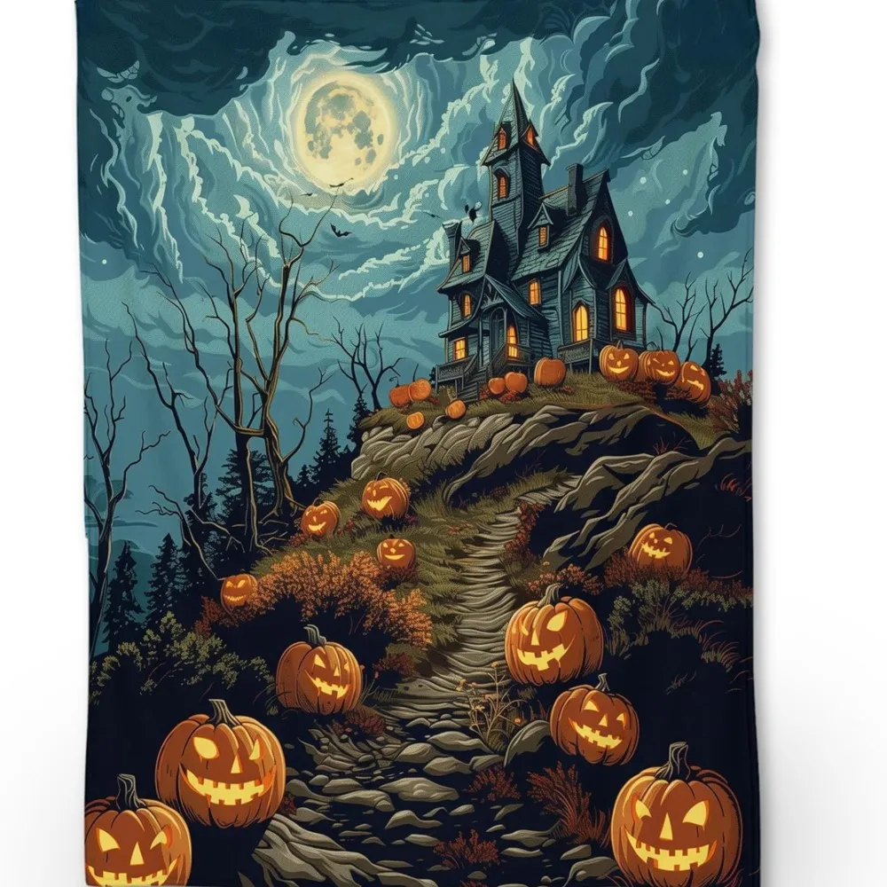 1PC Halloween Throw Blanket Pumpkin Skull Castle Bats Cats Crow Thin Blanket Gifts for Couch Bed Car Home Camping all season use