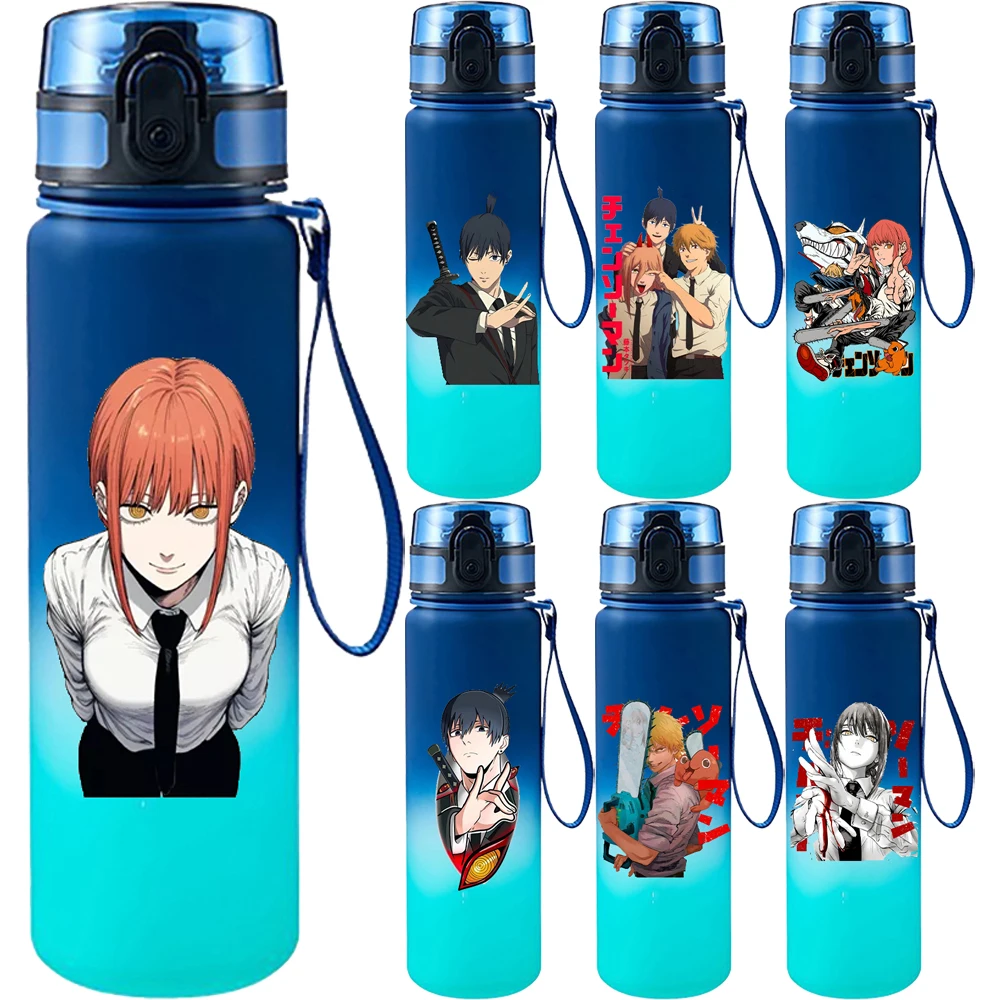 

650ML Anime Chainsaw Man Cartoon Water Bottle Cool Denji Makima Sports Gradient Color Drinking Water Cup Travel Portable Gift