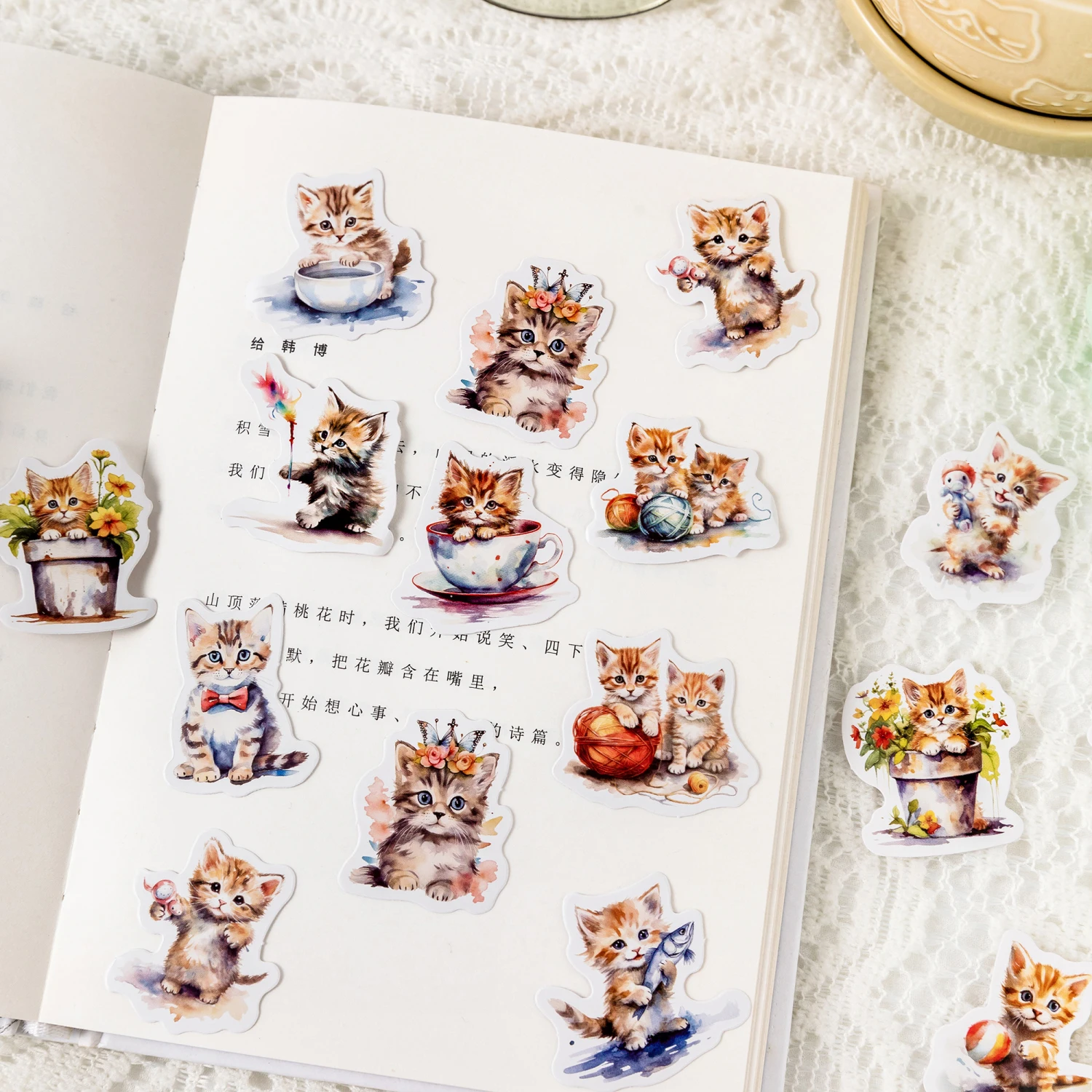 12packs/LOT Mischievous cat series fresh creative decoration DIY self adhesive stickers