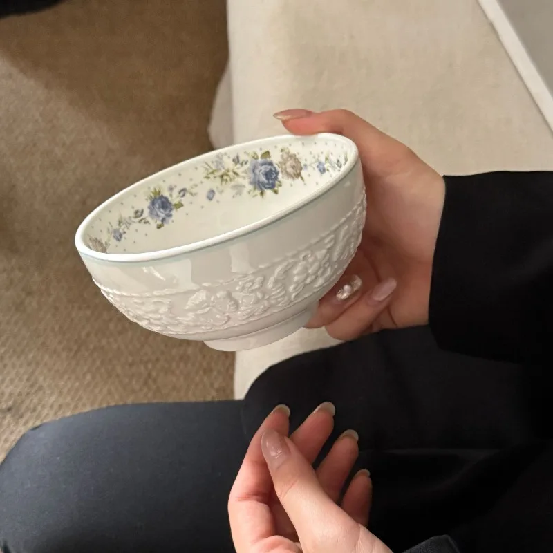French, Medieval Holiday Romantic Rose Manor Embossed Floral Ceramic Plate Bowl Dessert Plate Soup Plate Tableware Set