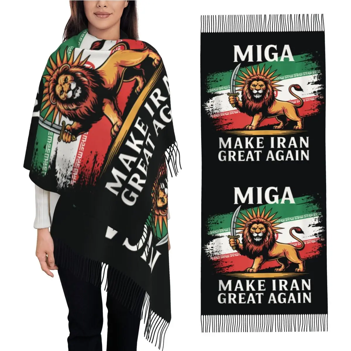 Women Scarf Warm Soft Make Iran Great Again Head Scarves with Tassel Popular Shawls and Wrap Winter Printed Bufanda