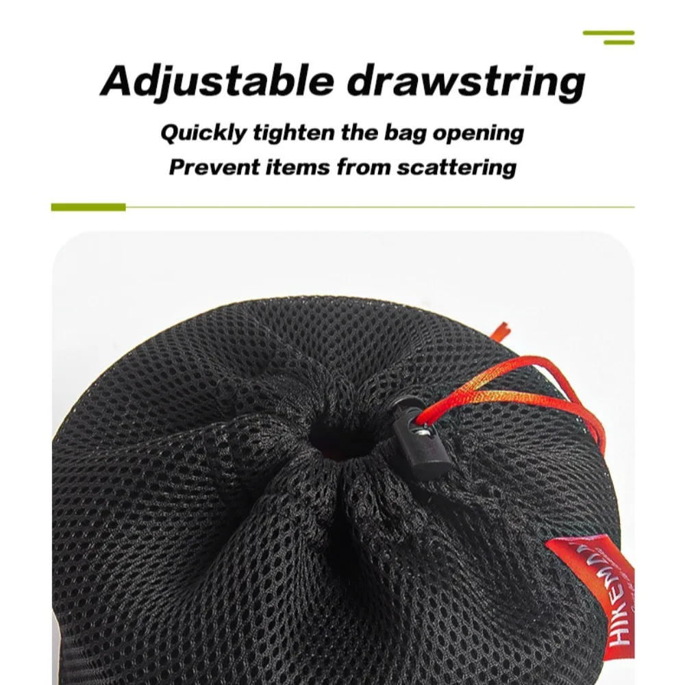 Portable Set Pot Storage Bag New Ultra Light Breathable Mesh Pouch Drawstring Buckle Mesh Fabric Tableware Bag Camping