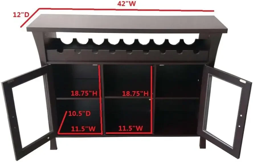 Estante de vino para Buffet, consola con puertas de cristal, Espresso, WR1346