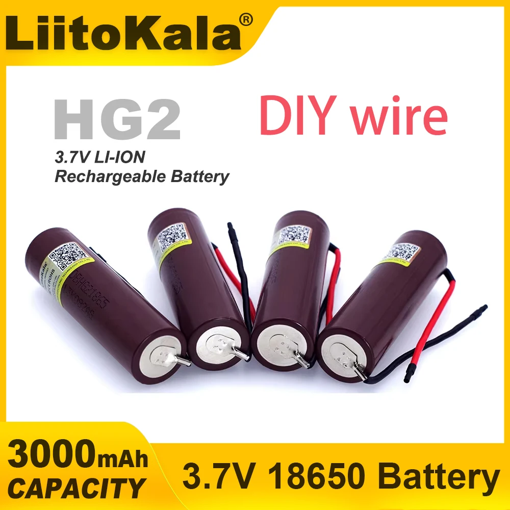 1-9PCS Liitokala HG2 DIY Wire 18650 3000mAh Electronic Cigarette Rechargeable Battery High-discharge, 30A Current Big Power +DIY