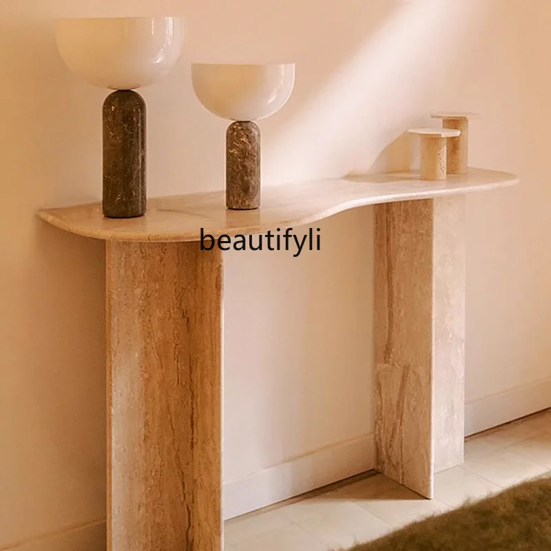 

Natural Marble Console Tables Taichung Ancient Cave Stone Narrow Table Retro Misty Case Aisle Corridor Narrow Decorative