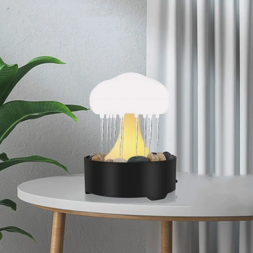 Pequeños adornos, fuente de luz eléctrica de plástico, creativa, ultra silenciosa, nube de lluvia, luz nocturna, divertida lámpara de noche simulada para dormitorio