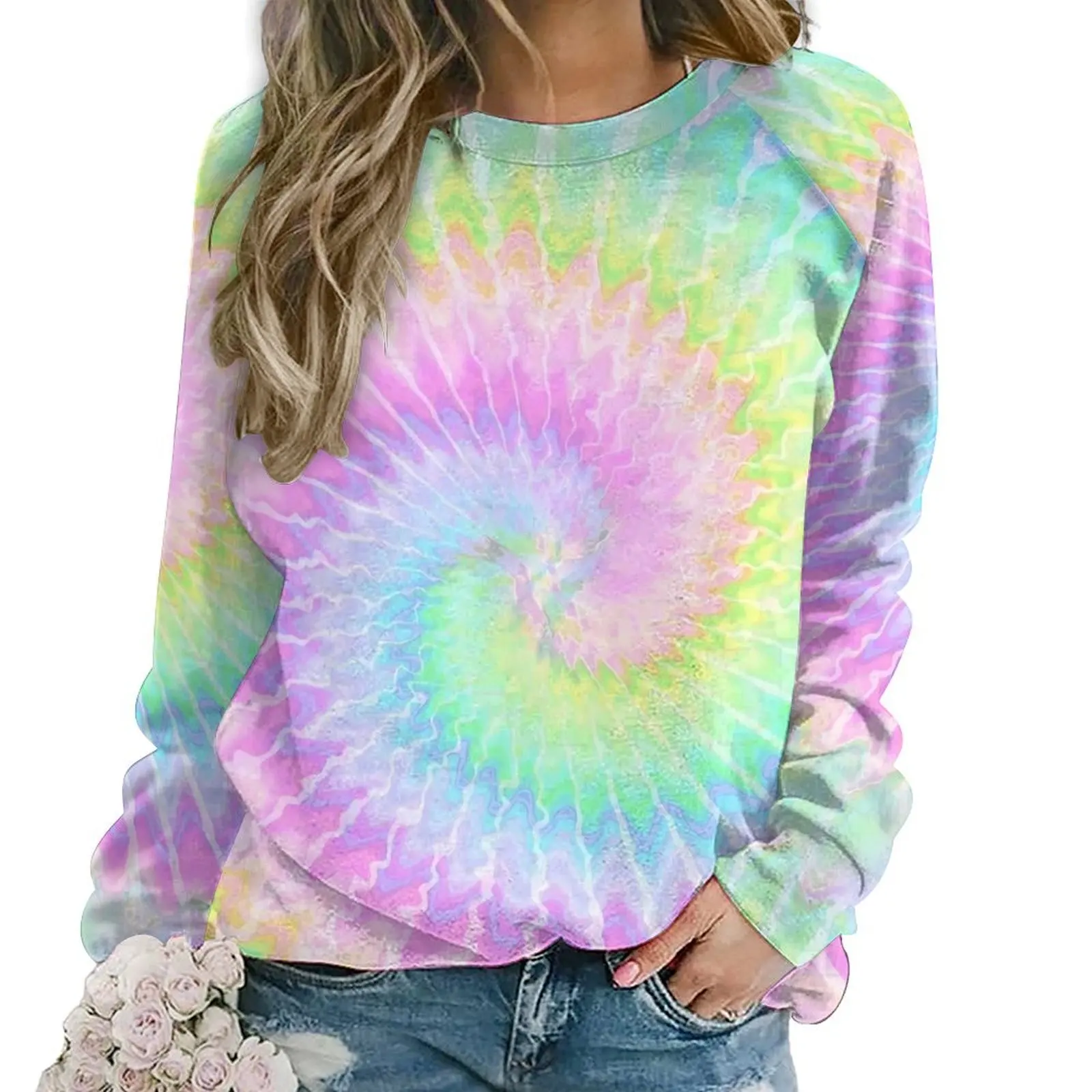 Festival Tie Dye Casual Hoodies Winter Rainbow Print Pretty Hoodie Long Sleeve Oversized Streetwear Printed Sweatshirts