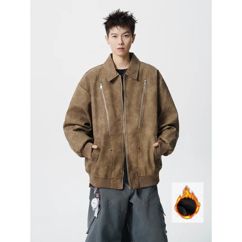 

Верхняя одежда, мужская осенне-зимняя куртка-бомбер большого размера, мужское мешковатое пальто на молнии, модная корейская уличная куртка высокого качества