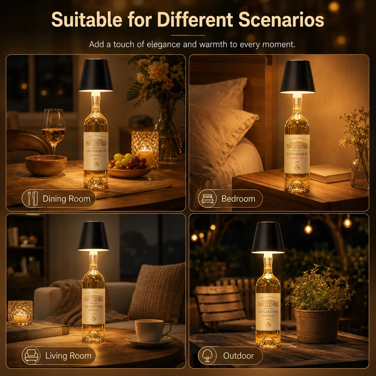 Lámpara LED Inalámbrica para Botellas, Recargable, RGB, Regulable, Luz para Botellas de Vino, Portátil, para Bar, Restaurante, Camping, Decoración de Fiestas, Luz Nocturna
