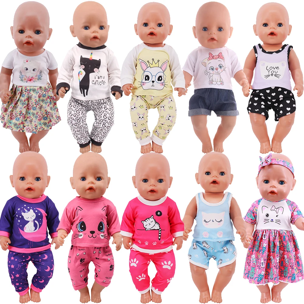 Doll Clothes Cute Cat Pattern Handmade Accessories For 43 Cm New Born Baby Doll,18 Inch American Doll Girls Birthday Gifts Toys