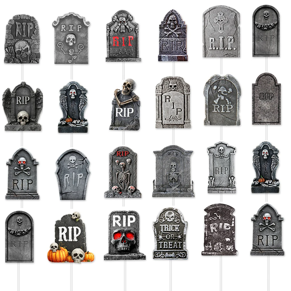 12/24 Stück Halloween-Grabstein-Cupcake-Topper, Grabstein, Friedhof-Design, Kuchendeckel, gruseliges Halloween-Thema, Geburtstagsparty-Dekoration