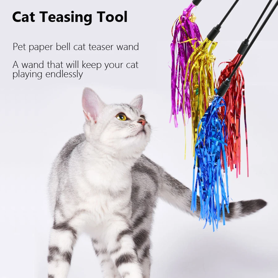 5Pcs Colorful Ribbon Cat Toy Wand Funny Kitten Rod Teaser Plastic Stick for Pet Cats Interactive Toys