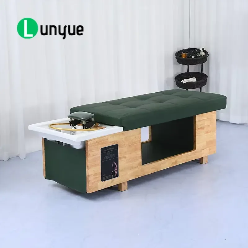 Modern Shampoo Bed Adjustable Headrest Waterproof Leather Acrylic Basin For Hair Spa Treatment Center