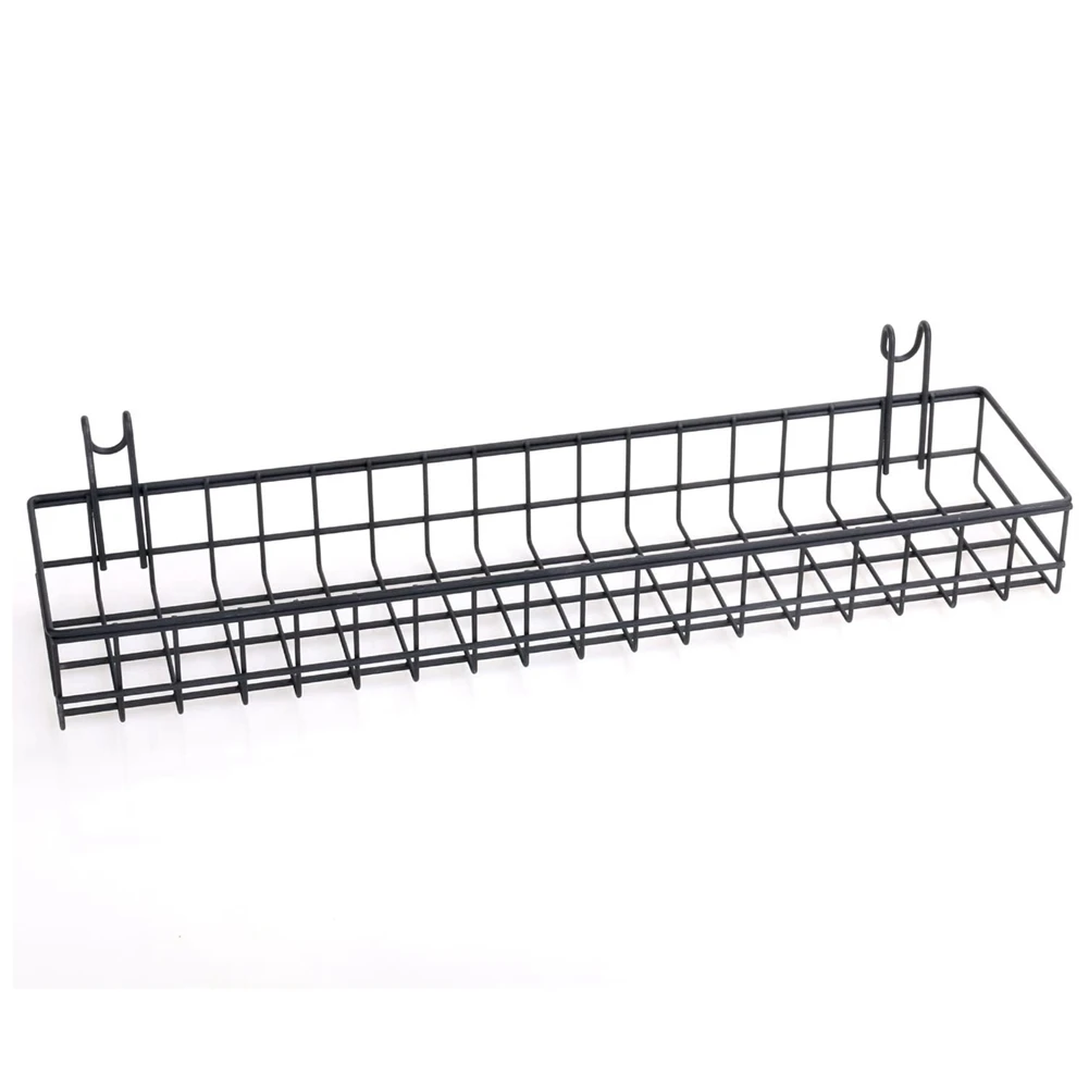 Hanging Basket for Wire Wall Grid Panel Multi-Function Wall Storage and Display Basket 40X10X5CM Black Painted