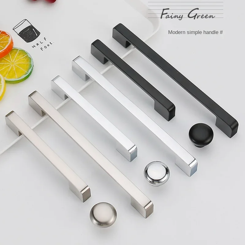 96 128 192 224 320mm Modern Simple Bright Chrome Black Stain Nickel Kitchen Cabinet Wardrobe Drawer Handle Knob Shiny Silver