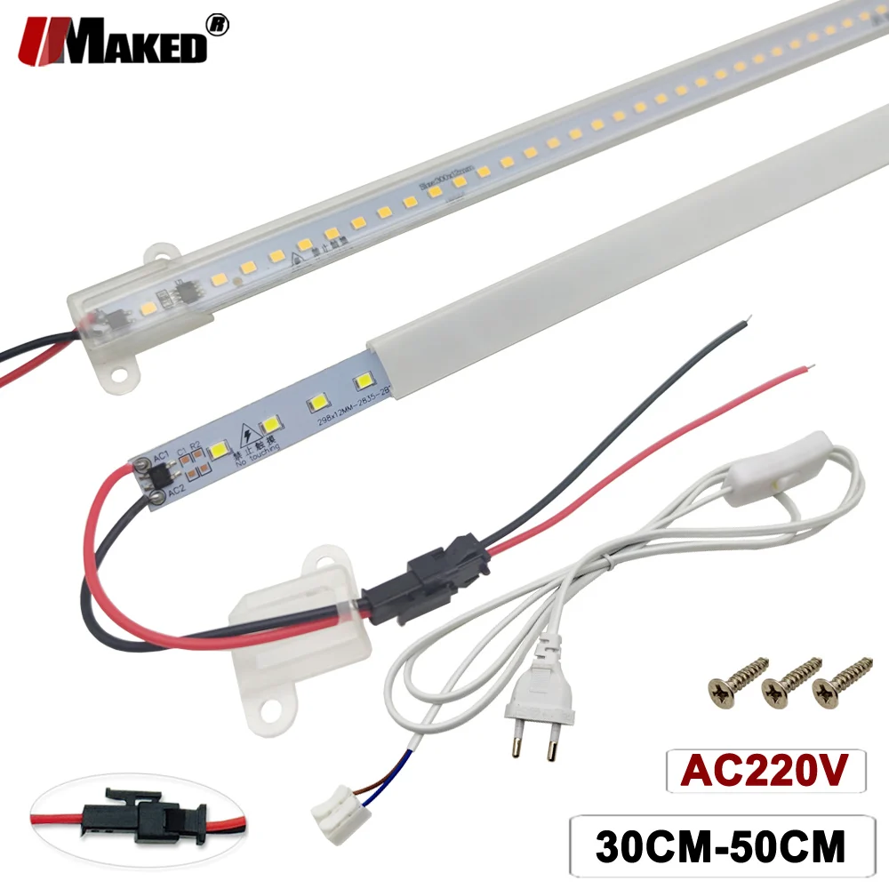 

LED Tube Light With Cover AC220V 6W 8W 30CM 50CM SMD2835 Smart IC Rigid Bar Strip Energysaving Lamp EU/US Plug 1.8M Calbe Kits