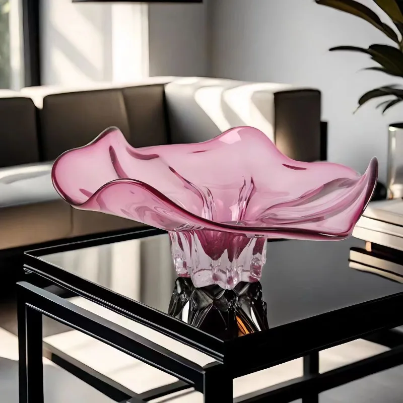 Modern light luxury home lotus leaf glass fruit plate sales office model room dining room living room wall cabinet storage tray
