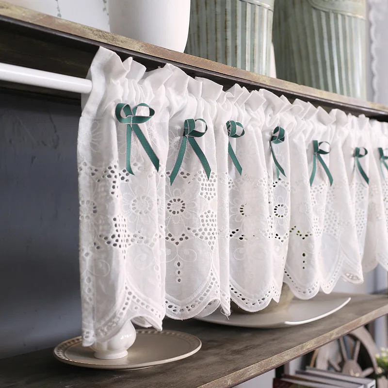 

Lace White Sheer Curtains for Living Room Vintage Floral Bow Semi Sheer Rod Pocket Farmhouse Window Curtains for Bedroom Kitchen