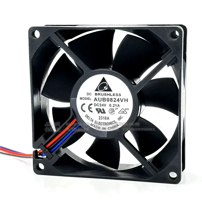 Delta AUB0824VH 8025 DC24V 0.21A 8CM 3-Wire Inverter Chassis Cooling Fan for Electronics Enclosures and Industrial Equipment
