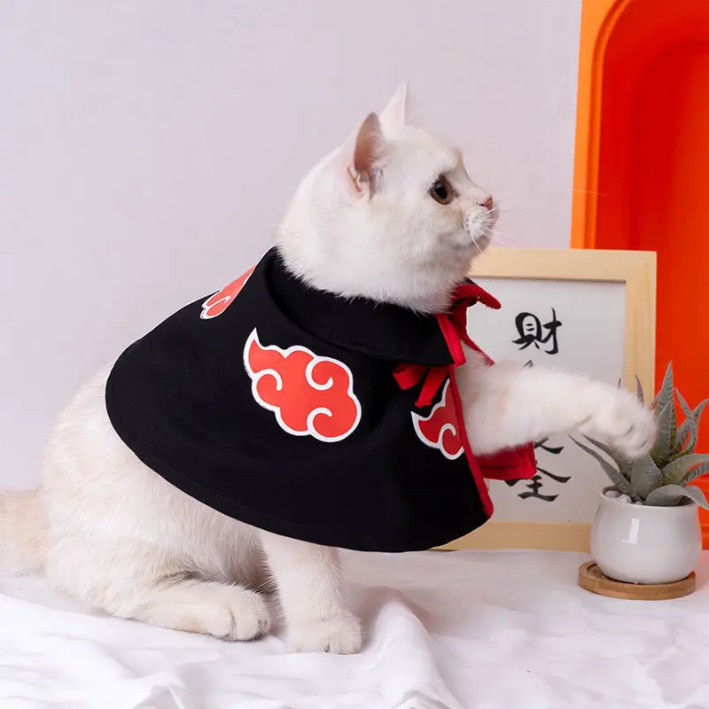 New Naruto anime peripheral Akatsuki organization cute creative pet cat clothes red cloud cloak costume kawaii gift wholesale