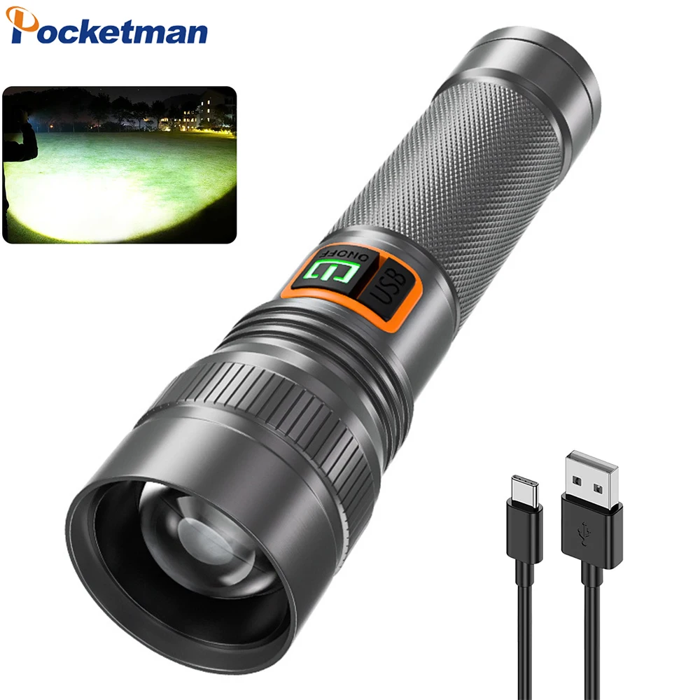 

Super Bright LED Flashlight Aluminum Alloy Tactical Flashlights 3 Modes Rechargeable Flashlight Waterproof Torch