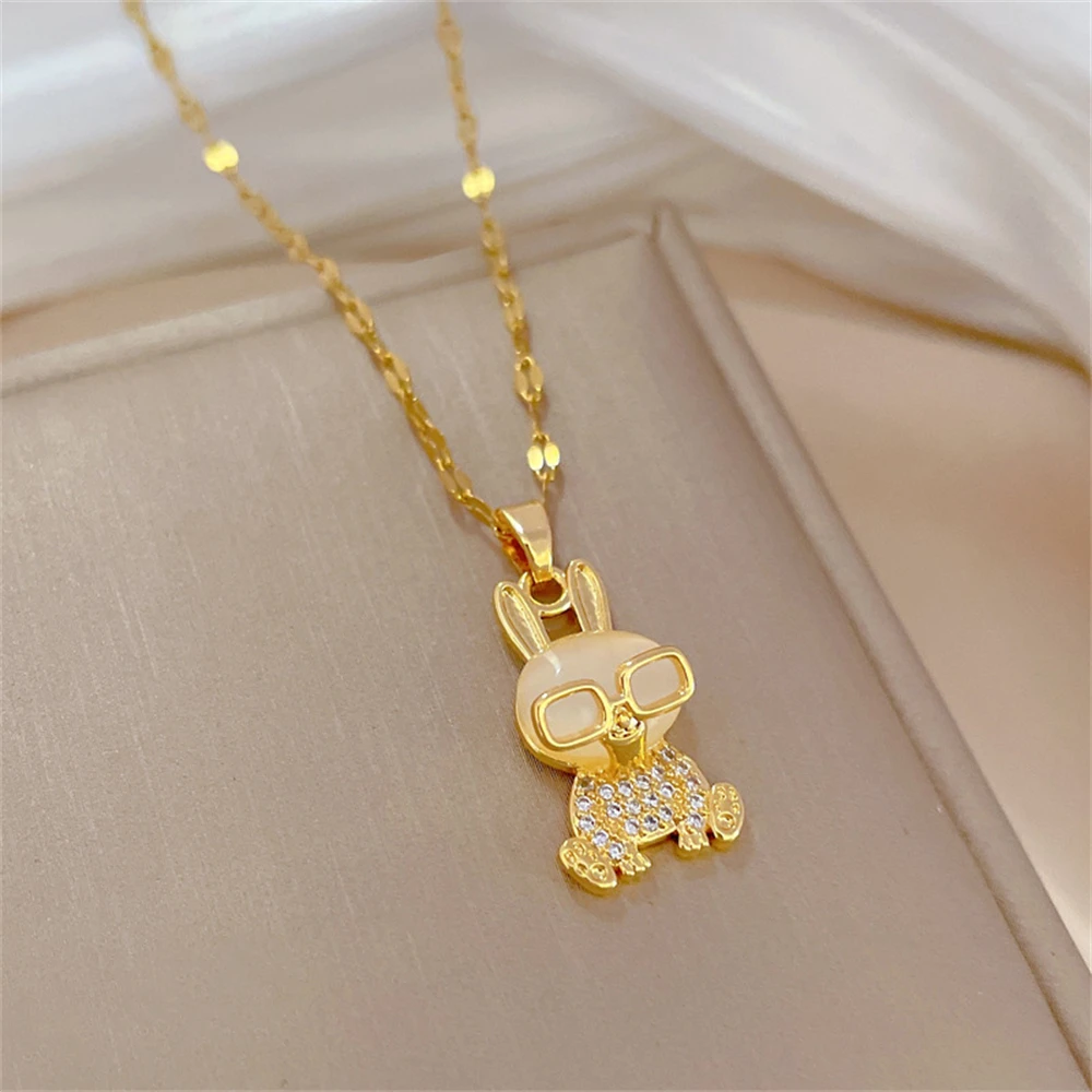 Anime Lote Al Por Mayor Glasses Rabbit Zircon Necklace Clavicle Chain Stainless Steel Choker Necklaces For Women Party Gift