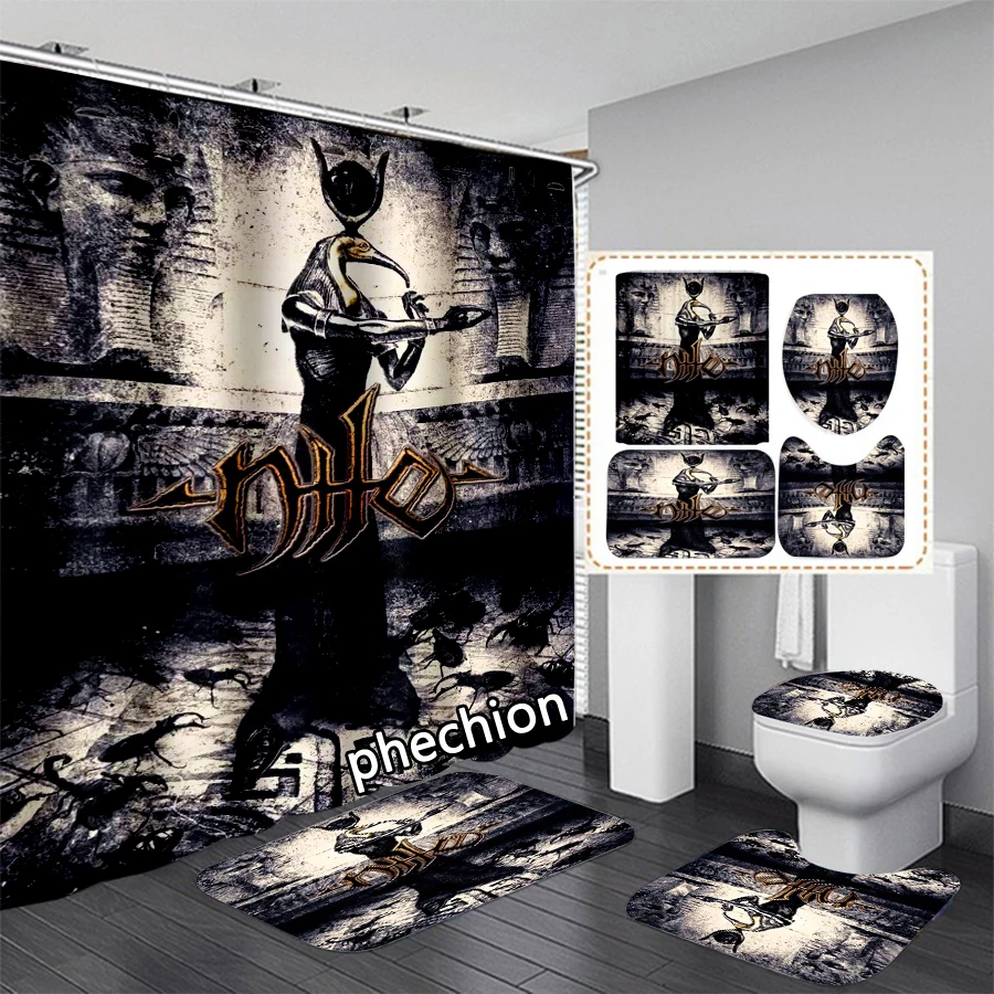 phechion Nile Band 3D Print Shower Curtain Waterproof Bathroom Curtain Anti-slip Bath Mat Set Toilet Rugs VR347