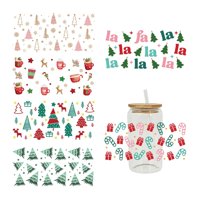 3D UV DTF Transfers Stickers, 16oz Cup Wraps, Merry Christmas Printed for DIY Glass Ceramic Metal Leather Etc D6645