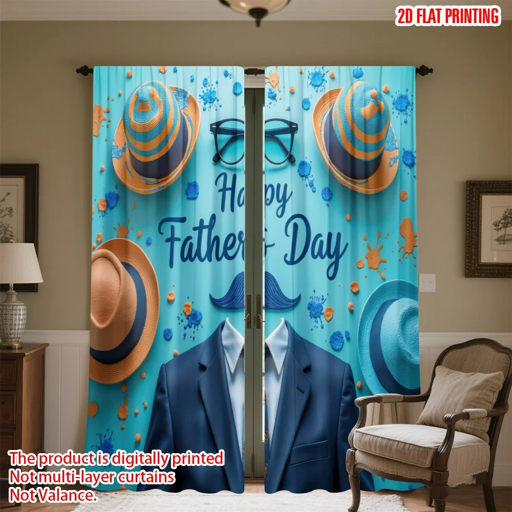 

2D flat printing 2pcs Window Treatment Curtains Father's Day Celebration Design Digital Printed Polyester Drapes Festive Wall