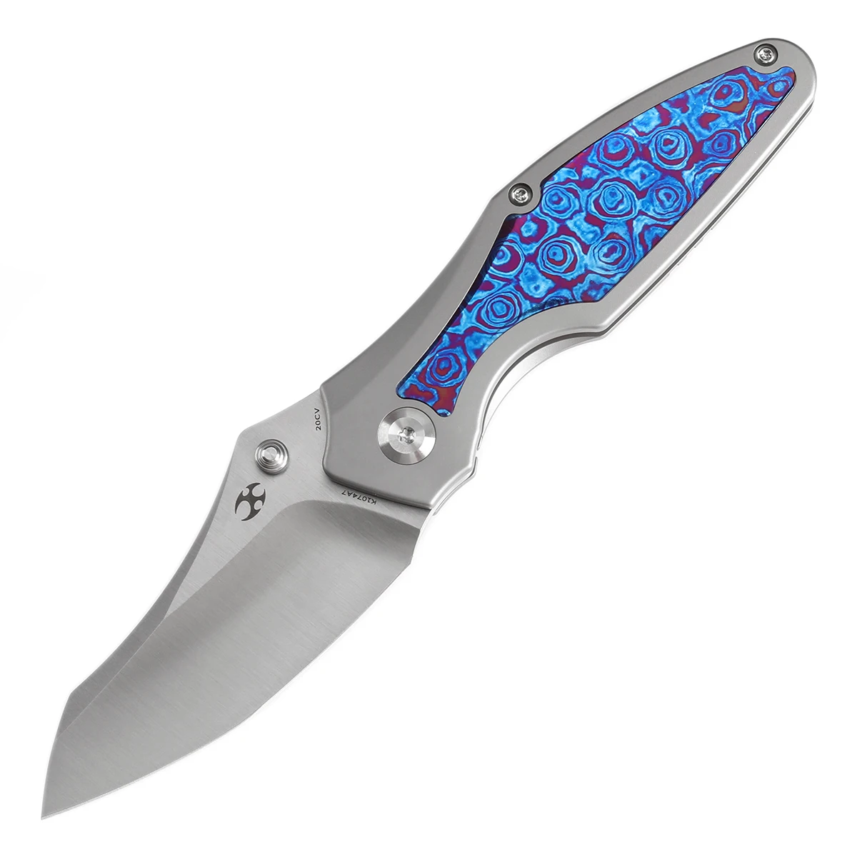 Kansept Baba Yaga K1074A7 Satin CPM 20CV+Bead Blasted Titanium + Timascus Inlay Thumb Stud Pocket Knife for Camping and Outdoors