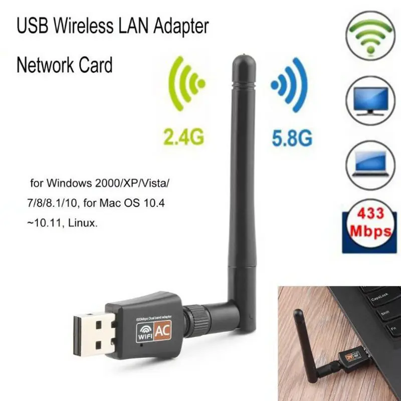 360 portable 600Mbps Dual Band 5GHz Wireless network card Lan USB PC WiFi Adapter Antenna 802.11AC