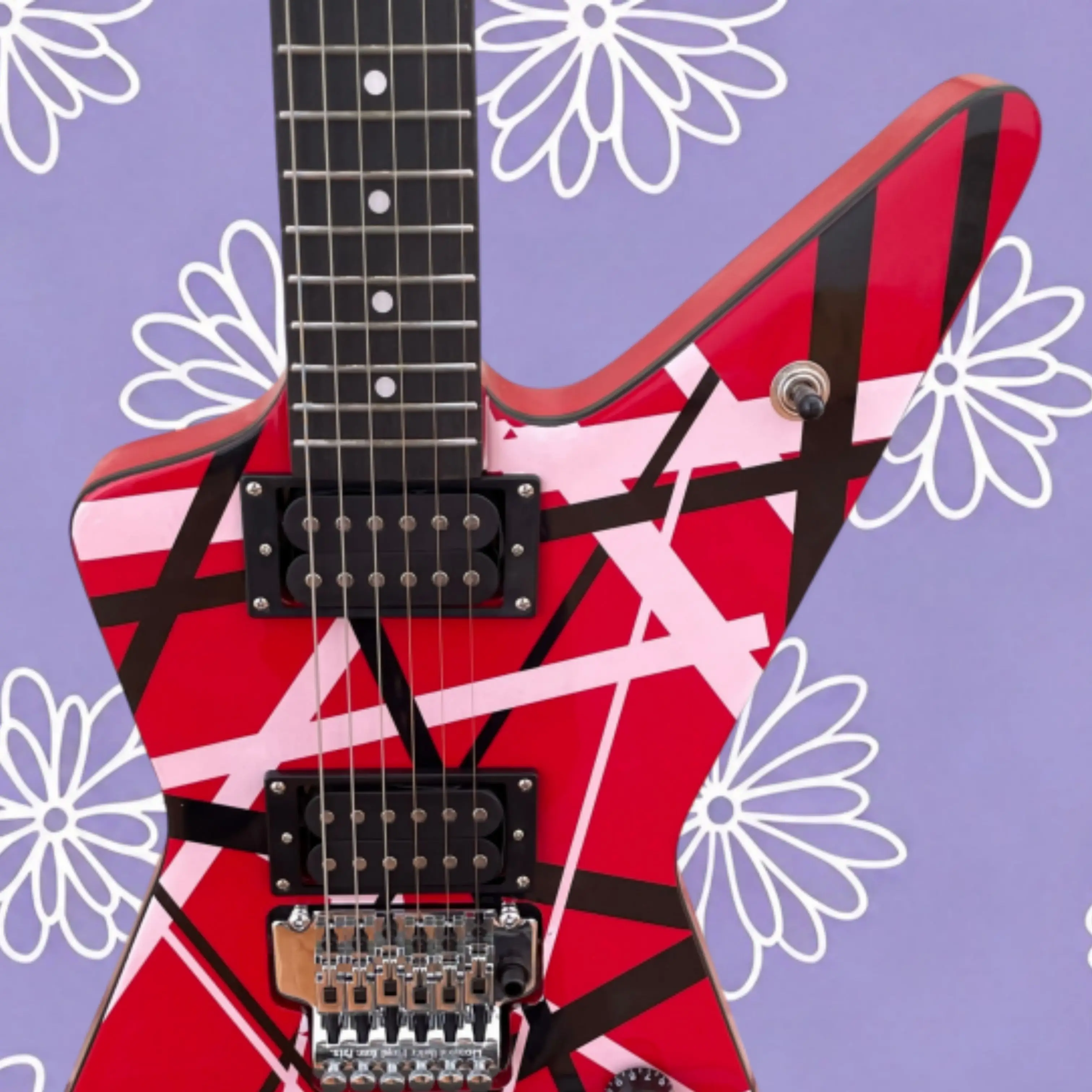 Red Electric Guitar Black-And-White Crisscross-Stripe Body, Strong Visual Impact Guitars, Designed Heavy Metal Stages Guitarra